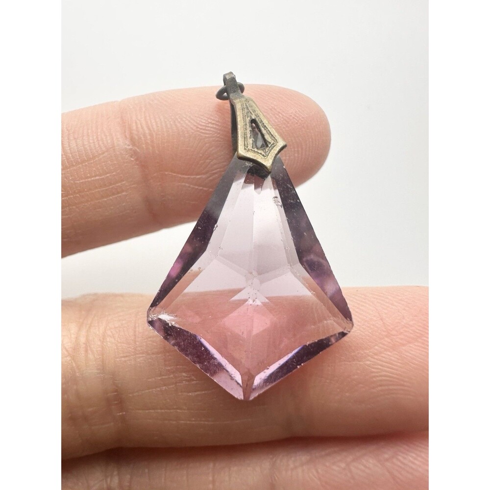 Antique Art Deco Bohemian Czech Faceted Amethyst Glass Brass Pendant